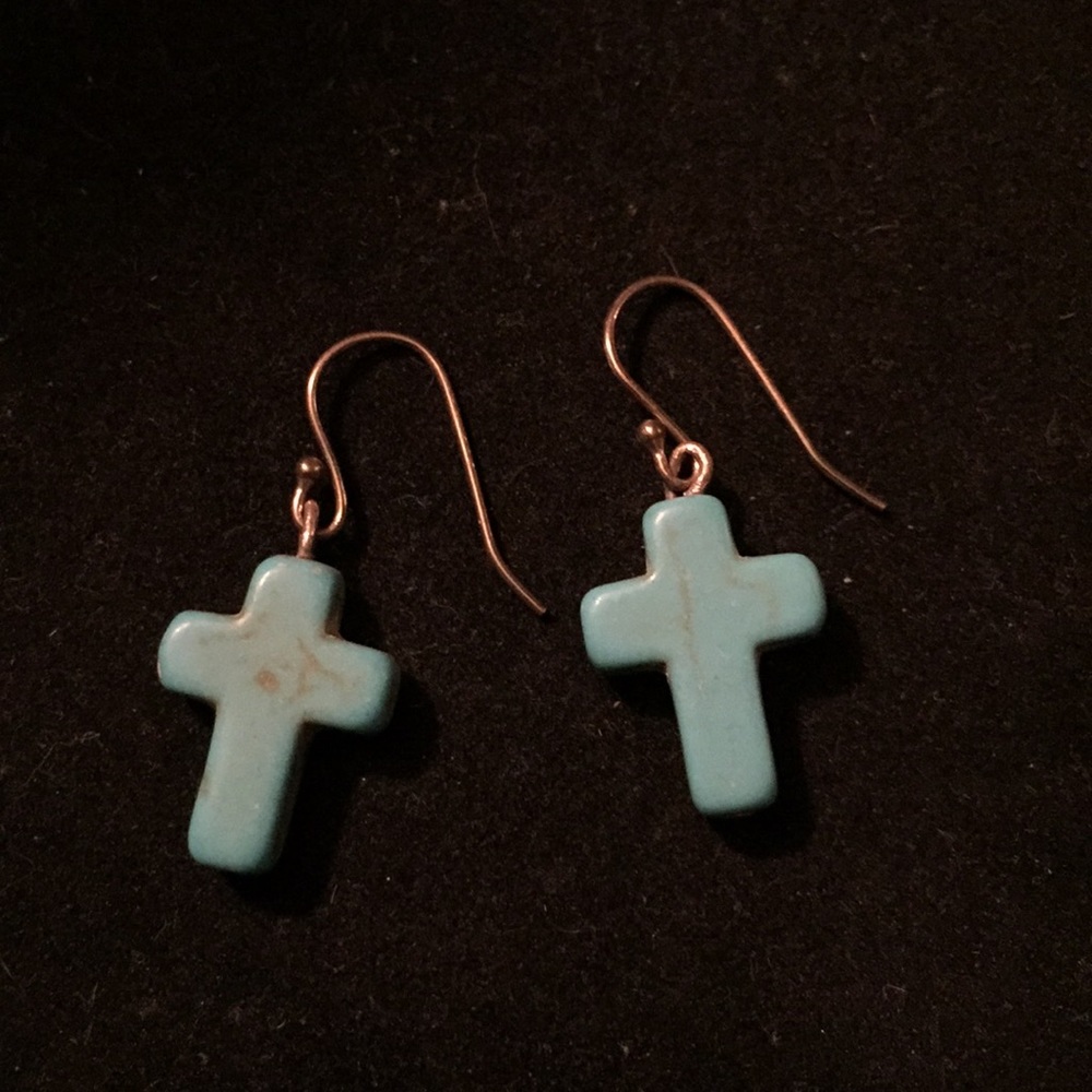 Turquoise Cross and Sterling Silver Earrings